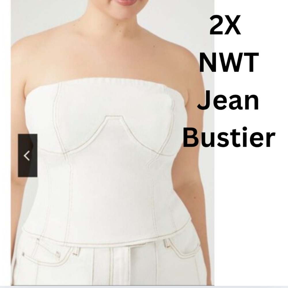 NWT Jean Bustier Top 2X Stretch Summer Spring White V-2464